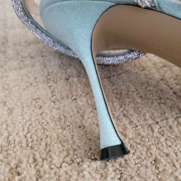MACH & MACH Glitter Double Crystal Bow Pointed Toe Pump in Baby Blue, Size 40 - Picture 9 of 13